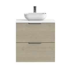 Tiger Badkamermeubel Studio 60 Cm Naturel Eik Met Keramische Waskom Hoogglans Wit En Profielgrepen