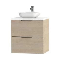 Tiger Badkamermeubel Studio 60 Cm Naturel Eik Met Keramische Waskom Hoogglans Wit En Profielgrepen -Badkamer Verkoop 123 104