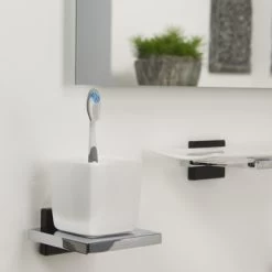 Tiger Bekerhouder Zenna Hangend Met Beker Chroom/Wengé -Badkamer Verkoop 123 1740