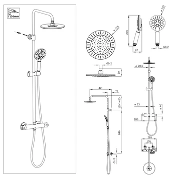 Tiger Regendoucheset Akcent Zwart/messing Incl Kraan En Handdouche Met 3 Straalstanden 10 Tiger Regendoucheset Akcent Zwart/messing Incl Kraan En Handdouche Met 3 Straalstanden - Afbeelding 8
