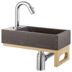 Atlantic Fonteinset Brody Links Zwart Natuursteen 36x18x9 Cm -Badkamer Verkoop 123 3901