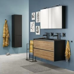 Tiger Reverse Meubelset 120 Cm Met 2 Lades Chalet Eik / Mat Zwart Inclusief Quadro Wastafel Dubbel Mat Zwart -Badkamer Verkoop 123 42