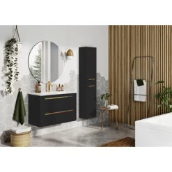 Atlantic Badmeubelset Stella Met spiegel En Witte Wastafel 80cm Mat Zwart -Badkamer Verkoop 123 449