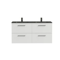 Tiger Badkamermeubel Studio 120cm Hoogglans Wit/matzwart Met Ronde RVS Greep -Badkamer Verkoop 123 454