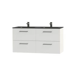 Tiger Badkamermeubel Studio 120cm Hoogglans Wit/matzwart Met Ronde RVS Greep -Badkamer Verkoop 123 455