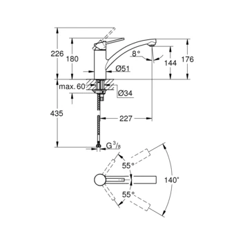 GROHE Keukenkraan Swift Met Hendel Chroom 7 GROHE Keukenkraan Swift Met Hendel Chroom - Afbeelding 5