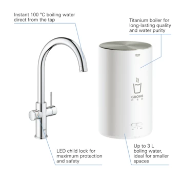 Grohe Red Compact Keukenkraan Met C-uitloop En 4 Liter Kokend Water Boiler Chroom 4 Grohe Red Compact Keukenkraan Met C-uitloop En 4 Liter Kokend Water Boiler Chroom - Afbeelding 2