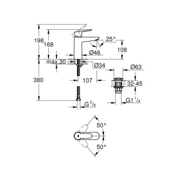 Grohe Wastafelkraan Start Edge M Met Hendel Chroom 4 Grohe Wastafelkraan Start Edge M Met Hendel Chroom - Afbeelding 2