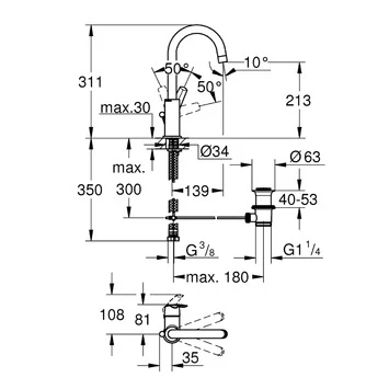 Grohe Wastafelkraan Start Met U-uitloop En Hendel En Waste Chroom 4 Grohe Wastafelkraan Start Met U-uitloop En Hendel En Waste Chroom - Afbeelding 2