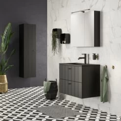 Tiger Maryport Badkamermeubelset 60 Cm Mat Zwart Met Matzwarte Polybeton Wastafel En Matzwarte Grepen -Badkamer Verkoop 123 658