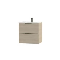 Tiger Badkamermeubel Studio 60cm Naturel Eik/wit Met Platte RVS Greep -Badkamer Verkoop 123 664