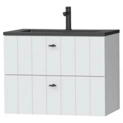 Tiger Maryport Badkamermeubelset 80 Cm Mat Wit Met Matzwarte Polybeton Wastafel En Matzwarte Grepen