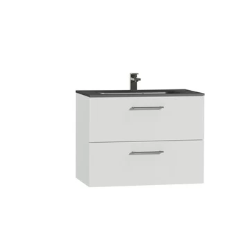 Tiger Badkamermeubel Studio 80cm Hoogglans Wit/matzwart Met Ronde RVS Greep 3 Tiger Badkamermeubel Studio 80cm Hoogglans Wit/matzwart Met Ronde RVS Greep