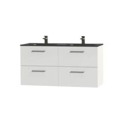 Tiger Badkamermeubel Studio 120cm Hoogglans Wit/matzwart Met RVS Greep -Badkamer Verkoop 123 687