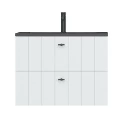 Tiger Maryport Badkamermeubelset 80 Cm Mat Wit Met Matzwarte Polybeton Wastafel En Matzwarte Grepen -Badkamer Verkoop 123 70