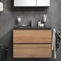 Tiger Badmeubel Karlo Chalet Eik Met Zwarte Wasbak 80 Cm -Badkamer Verkoop 123 708