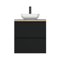 Tiger Karlo Badkamermeubel 60cm Mat Zwart Met Eiken Wasblad En Keramische Waskom -Badkamer Verkoop 123 740