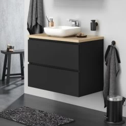 Tiger Karlo Badkamermeubel 60cm Mat Zwart Met Eiken Wasblad En Keramische Waskom -Badkamer Verkoop 123 746