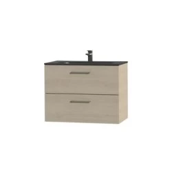 Tiger Badkamermeubel Studio 80cm Naturel Eik/matzwart Met RVS Greep -Badkamer Verkoop 123 763