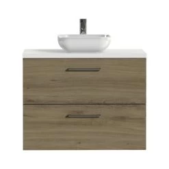 Tiger Badkamermeubel Studio 80 Cm Chalet Eik Met Keramische Waskom Hoogglans Wit En Ronde Grepen