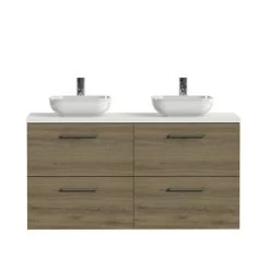 Tiger Badkamermeubel Studio 120cm Chalet Eik/witte Waskom Met Vierkante Greep