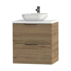 Tiger Badkamermeubel Studio 60 Cm Chalet Eik Met Keramische Waskom Hoogglans Wit En Profielgrepen -Badkamer Verkoop 123 798