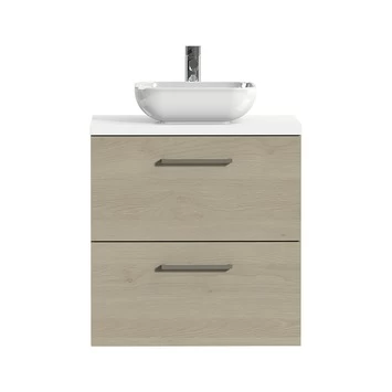 Tiger Badkamermeubel Studio 60cm Naturel Eik/witte Waskom Met Vierkante Greep 3 Tiger Badkamermeubel Studio 60cm Naturel Eik/witte Waskom Met Vierkante Greep