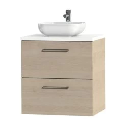 Tiger Badkamermeubel Studio 60 Cm Naturel Eik Met Keramische Waskom Hoogglans Wit En Ronde Grepen -Badkamer Verkoop 123 824