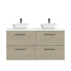 Tiger Badkamermeubel Studio 120cm Naturel Eik/witte Waskom Met Vierkante Greep