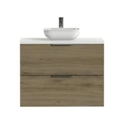 Tiger Badkamermeubel Studio 80 Cm Chalet Eik Met Keramische Waskom Hoogglans Wit En Profielgrepen